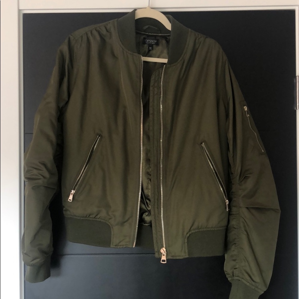 Topshop olive green "satin" bomber jacket